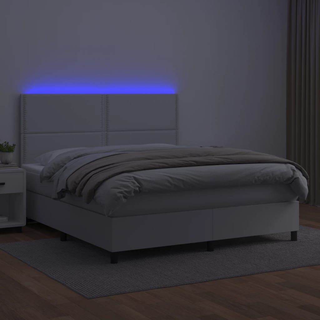 vidaXL Boxspringbett mit Matratze & LED Weiß 180x200 cm Kunstleder