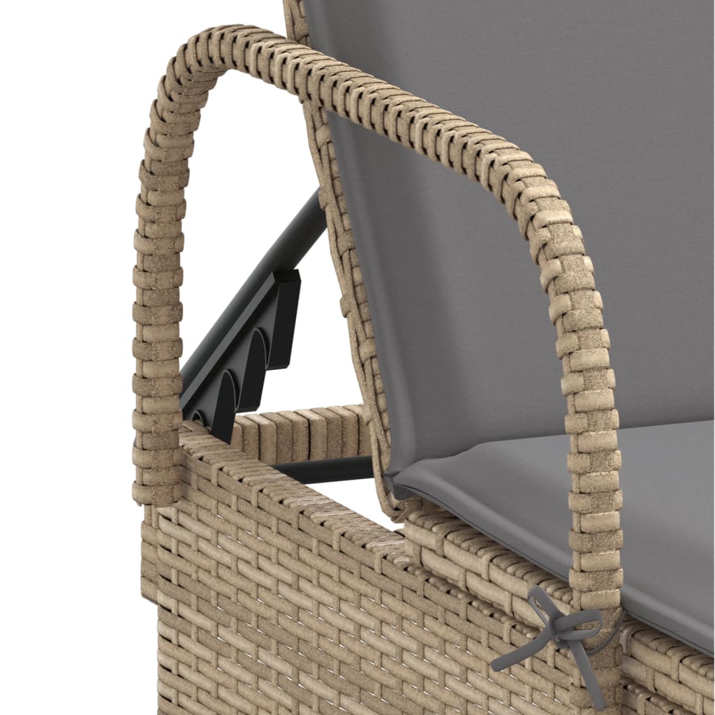 vidaXL Sonnenliege mit Rollen und Auflage Beige Poly Rattan