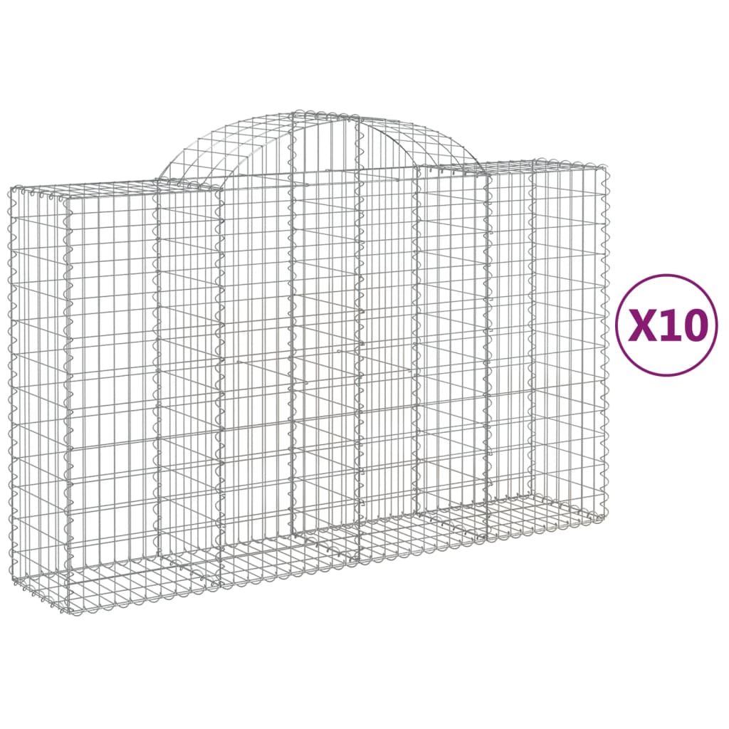 vidaXL Gabionen mit Hochbogen 10Stk. 200x50x120/140cm Verzinktes Eisen