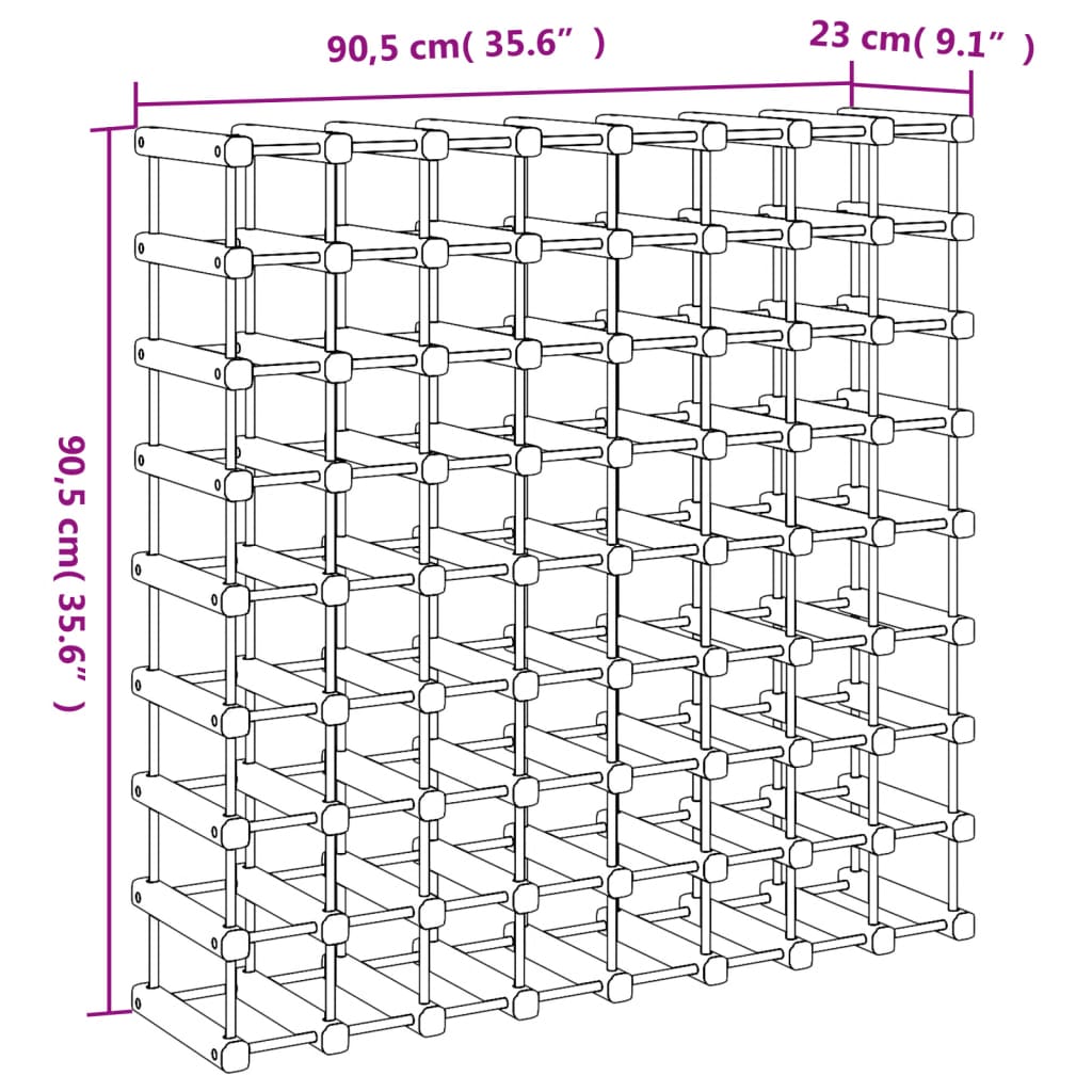 vidaXL Weinregal für 72 Flaschen 90,5x23x90,5 cm Massivholz Kiefer