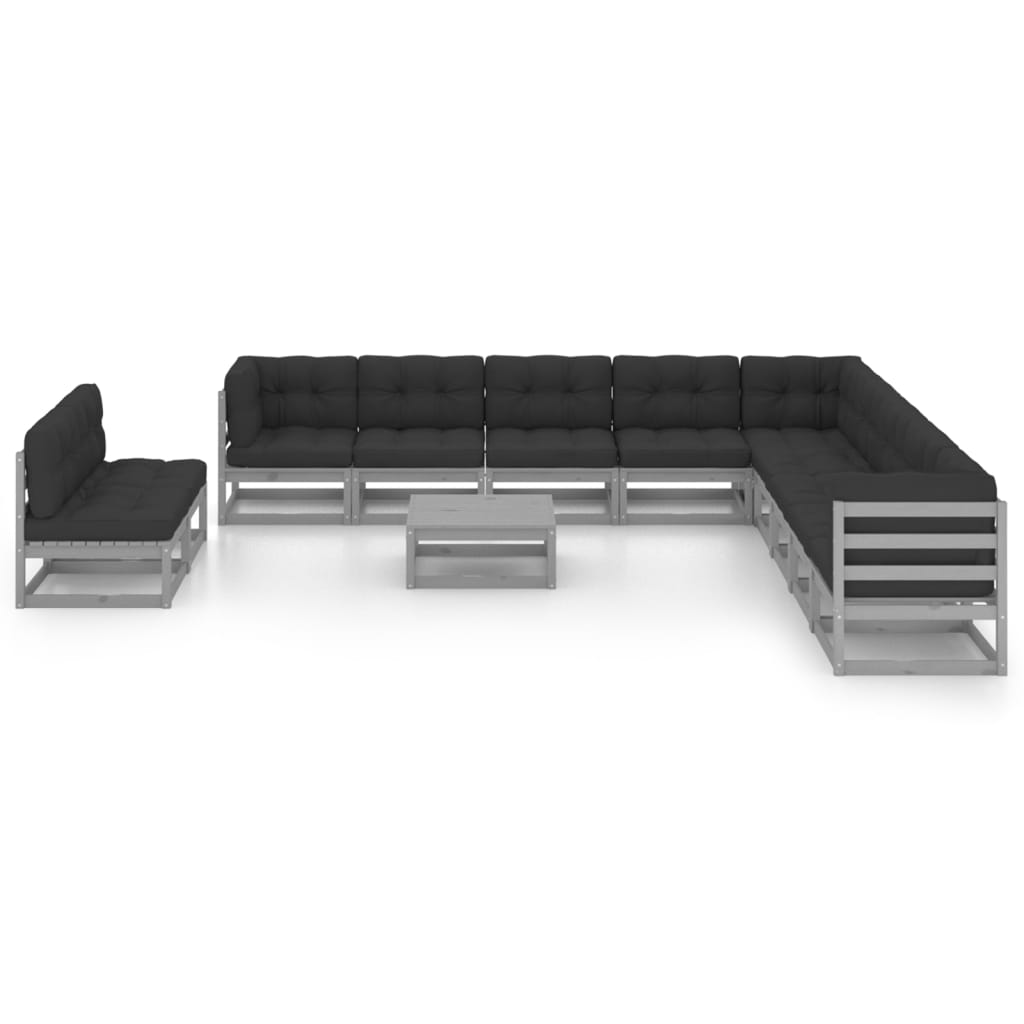 vidaXL 12-tlg. Garten-Lounge-Set mit Kissen Grau Massivholz Kiefer