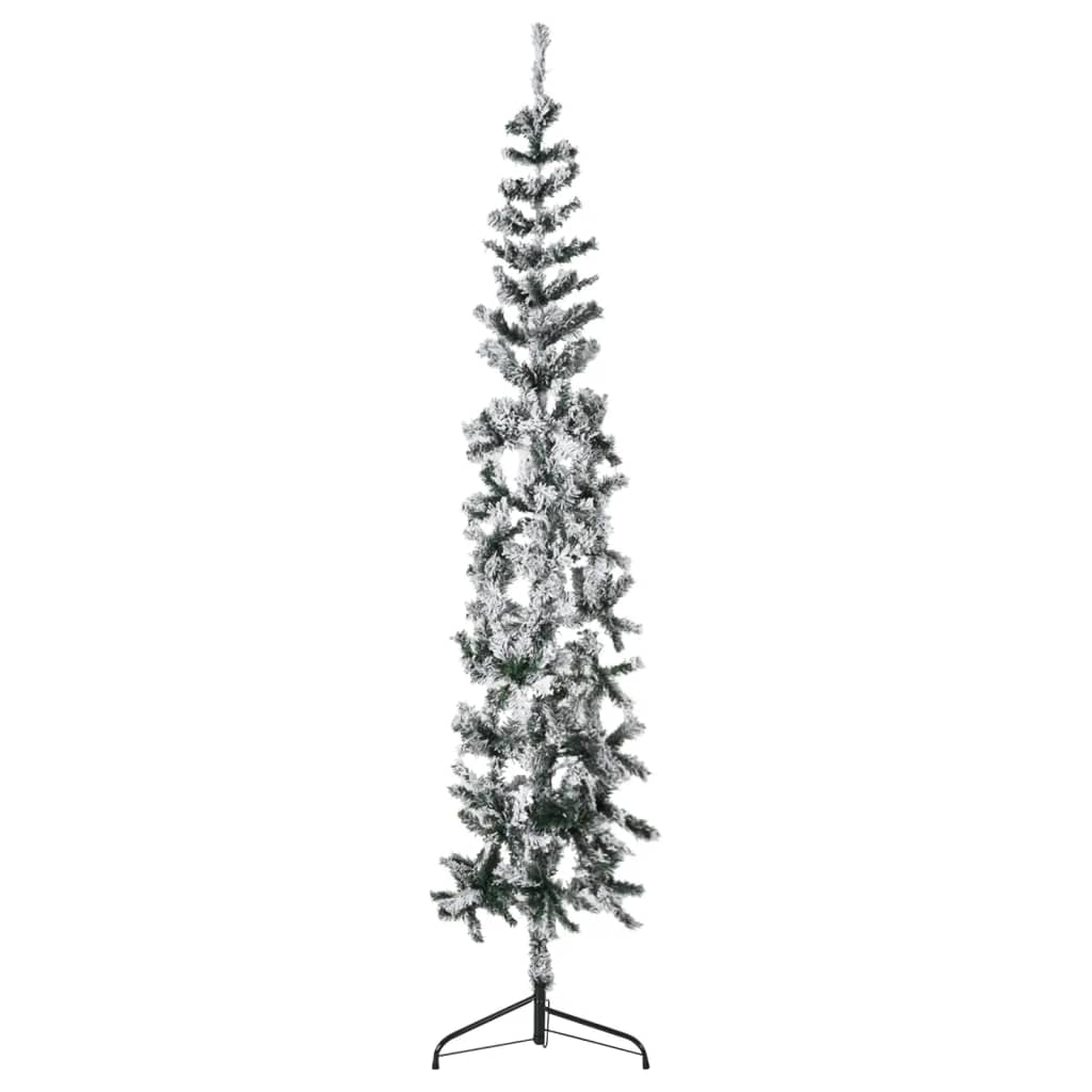 vidaXL Künstlicher Halb-Weihnachtsbaum mit Schnee Schlank 180 cm