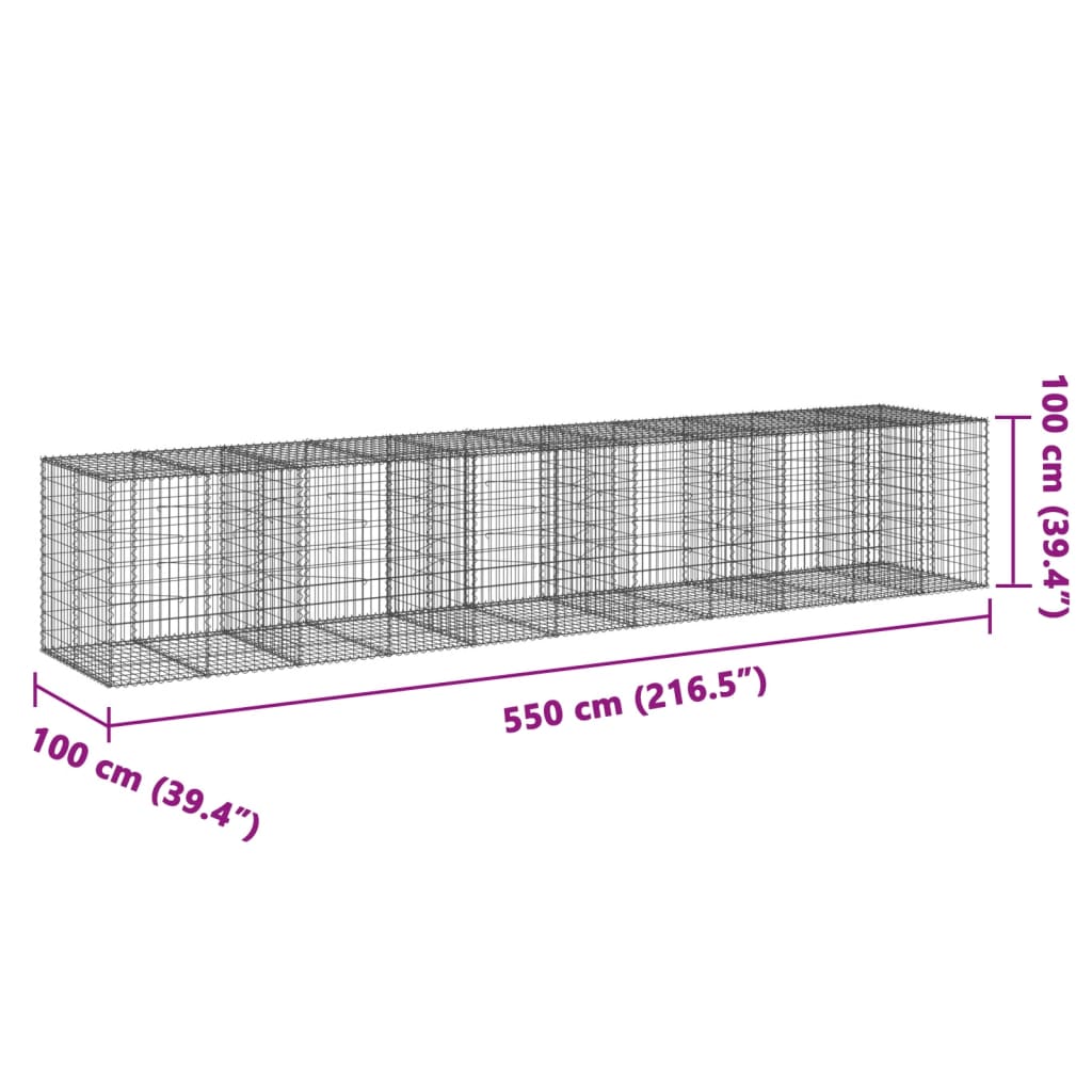 vidaXL Gabione mit Deckel 550x100x100 cm Verzinktes Eisen