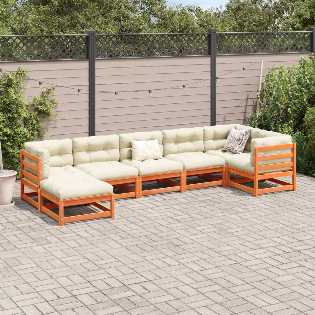 vidaXL 7-tlg. Garten-Sofagarnitur Wachsbraun Massivholz Kiefer