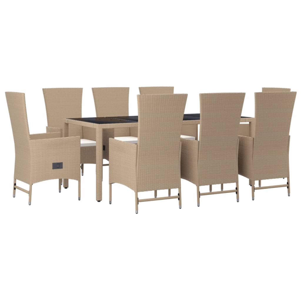 vidaXL 9-tlg. Garten-Essgruppe mit Kissen Beige Poly Rattan