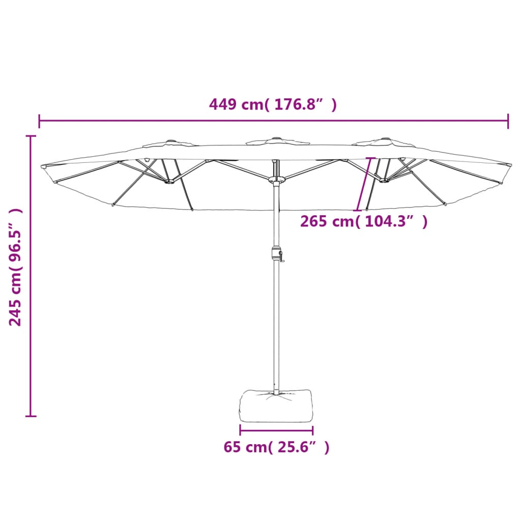 vidaXL Doppel-Sonnenschirm mit LED-Leuchten Schwarz 449x245 cm