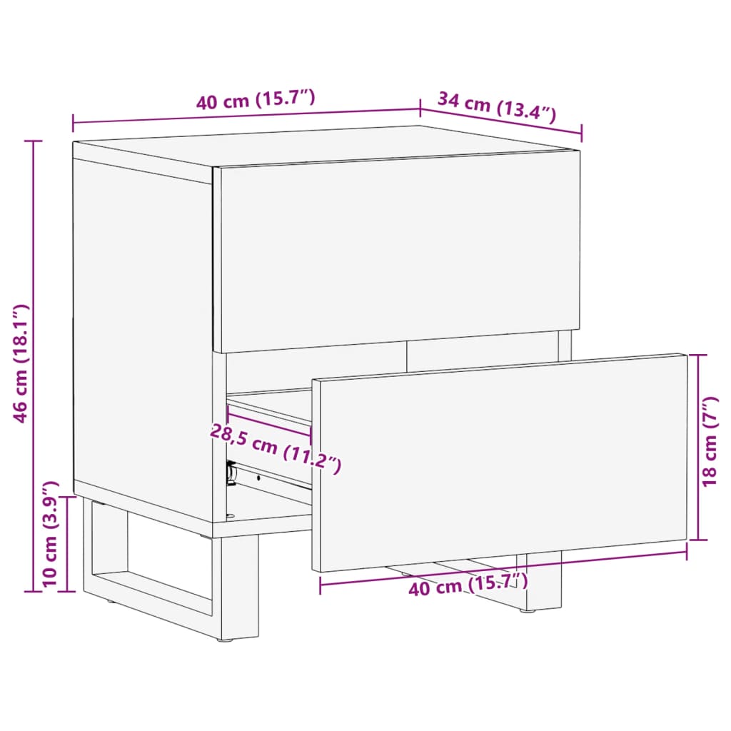 vidaXL Nachttische 2 Stk. 40x34x46 cm Altholz Massiv