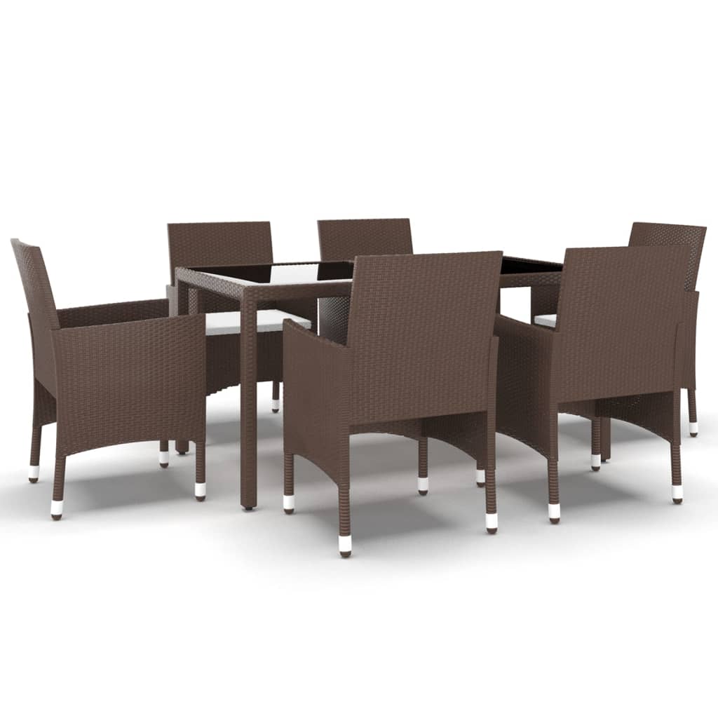 vidaXL 7-tlg. Garten-Essgruppe Poly Rattan und Hartglas Braun