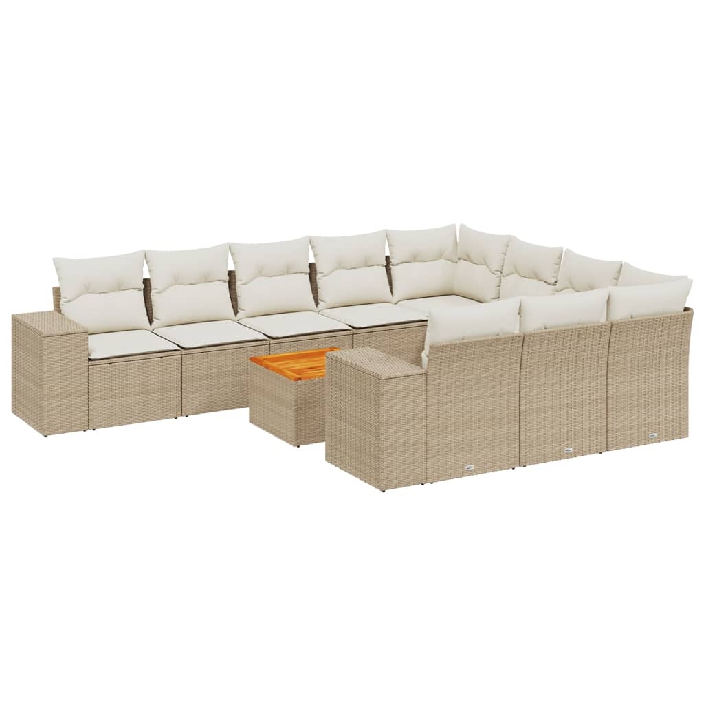 vidaXL 11-tlg. Garten-Sofagarnitur mit Kissen Beige Poly Rattan