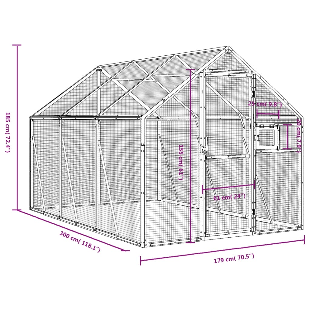 vidaXL Voliere Silbern 1,79x3x1,85 m Aluminium