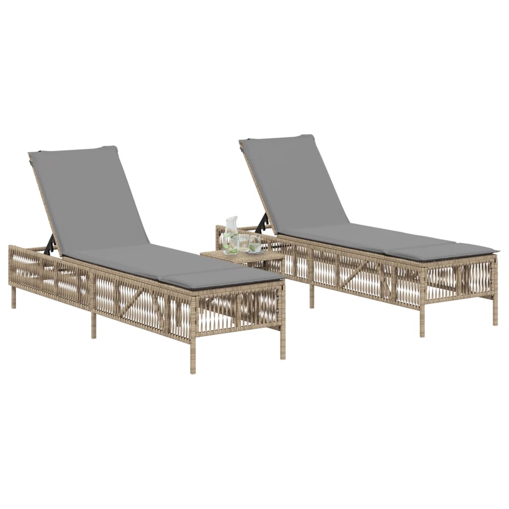 vidaXL Sonnenliegen mit Auflagen 2 Stk. Beige Poly Rattan