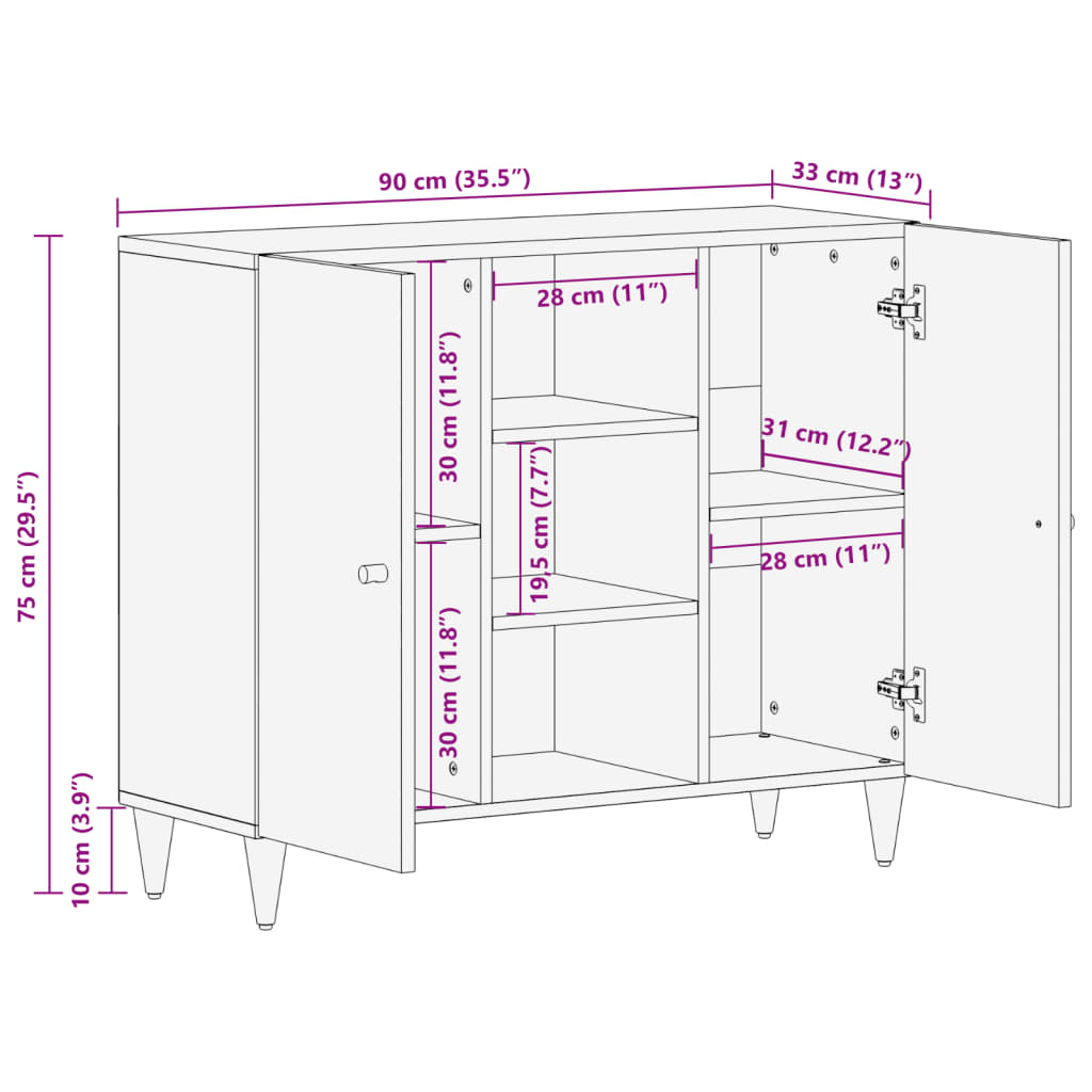 vidaXL Beistellschrank 90x33x75 cm Massivholz Mango