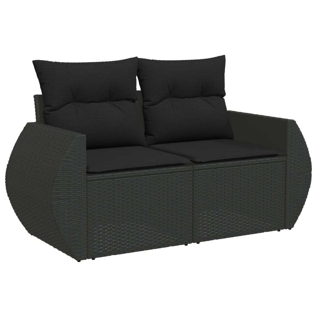 vidaXL 7-tlg. Garten-Sofagarnitur mit Kissen Schwarz Poly Rattan