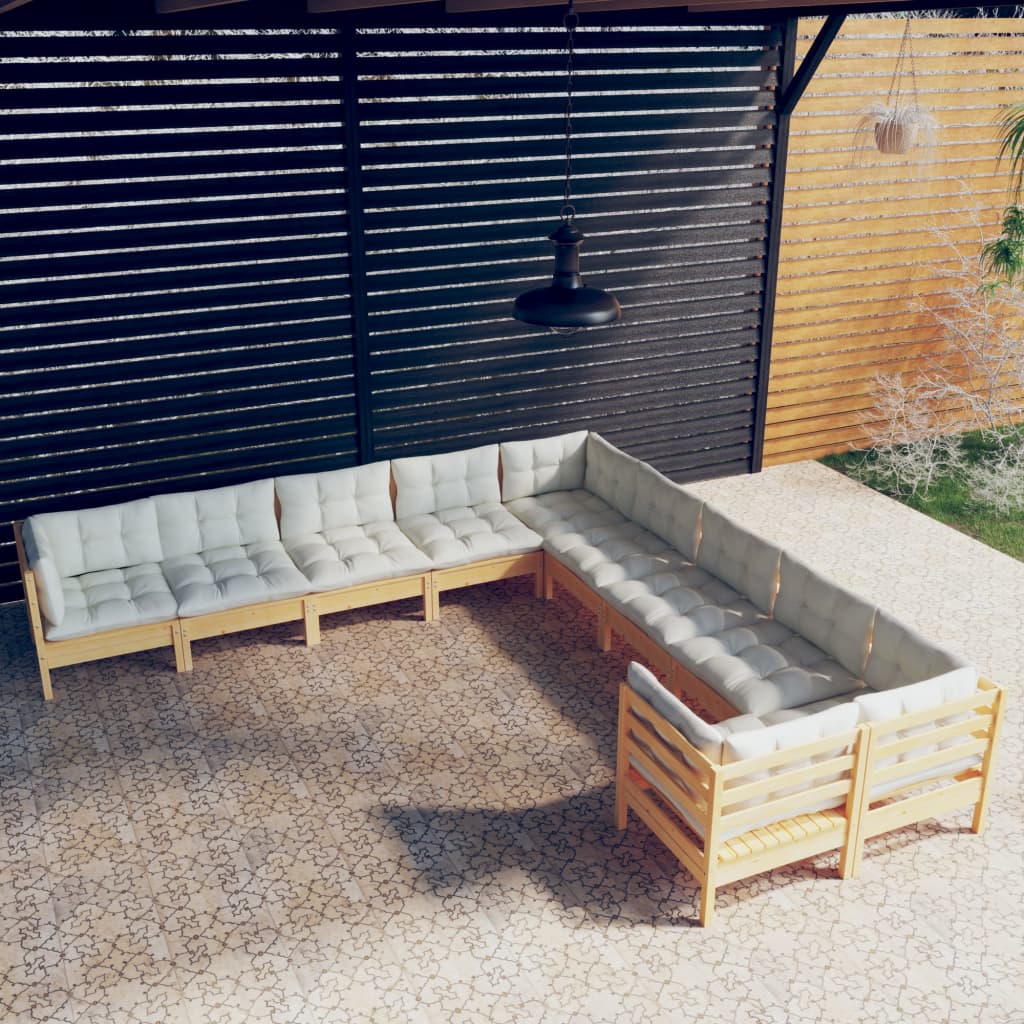 vidaXL 10-tlg. Garten-Lounge-Set mit Creme Kissen Kiefernholz