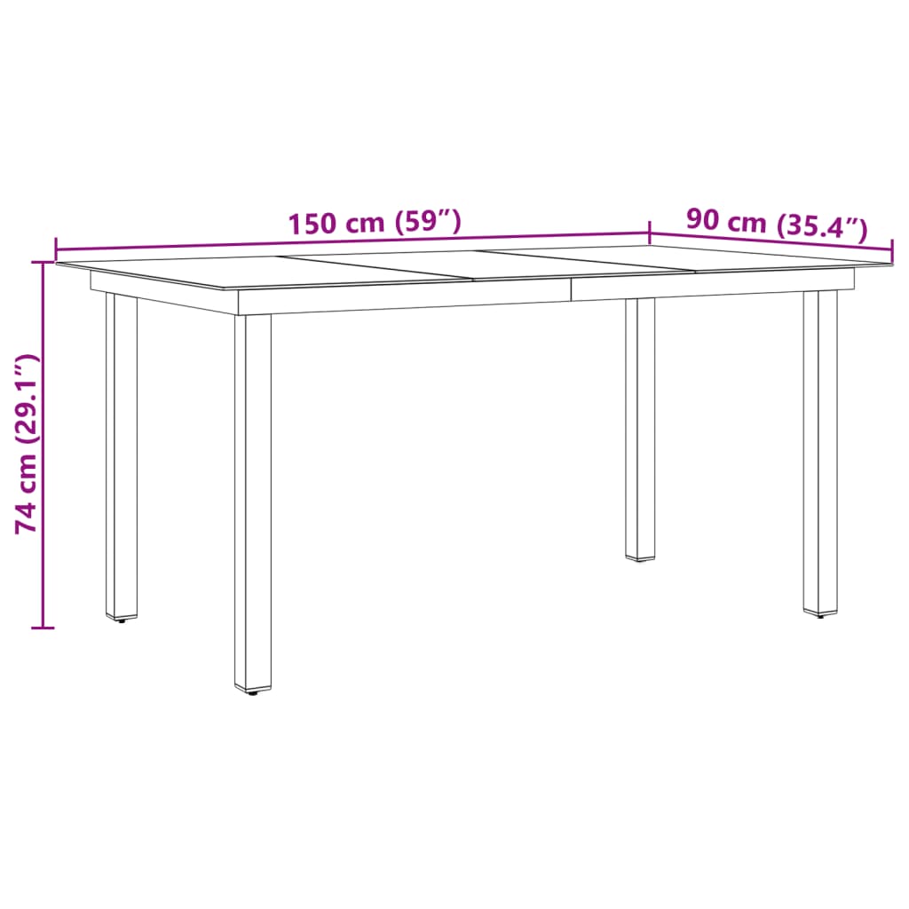 vidaXL Gartentisch Schwarz 150x90x74 cm Aluminium und Glas