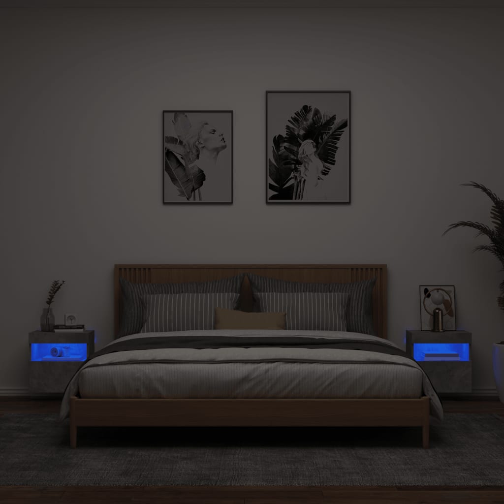vidaXL TV-Wandschränke mit LED-Leuchten 2 Stk. Betongrau 40x30x40 cm