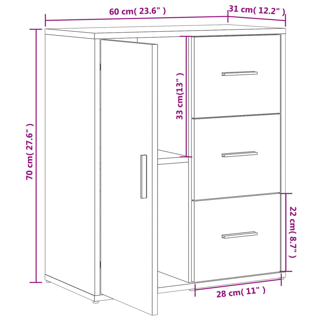 vidaXL Sideboards 2 Stk. Grau Sonoma-Eiche 60x31x70 cm Holzwerkstoff