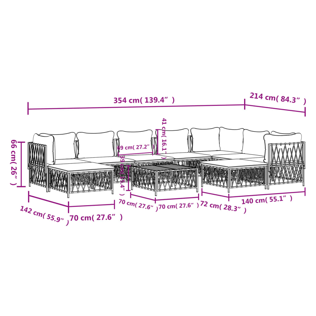 vidaXL 10-tlg. Garten-Lounge-Set mit Kissen Weiß Stahl