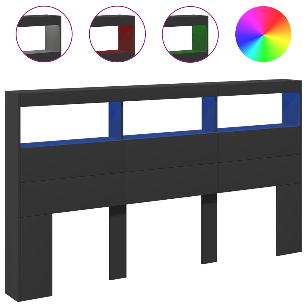 vidaXL LED-Kopfteil mit Ablagen Schwarz 180x17x102 cm