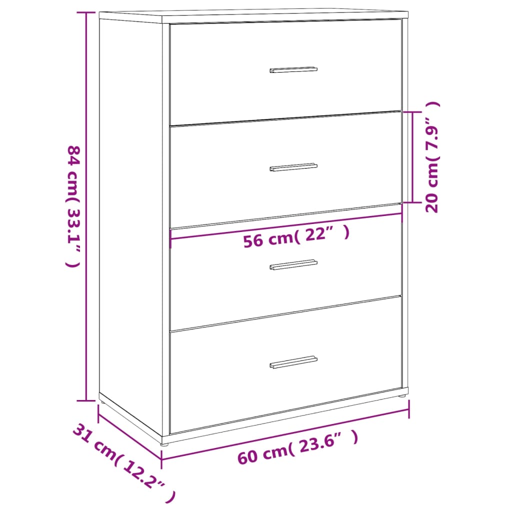 vidaXL Sideboard Grau Sonoma 60x31x84 cm Holzwerkstoff