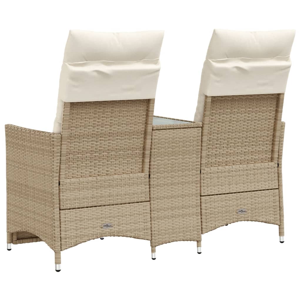 vidaXL Gartensofa 2-Sitzer Verstellbar mit Tisch Beige Poly Rattan