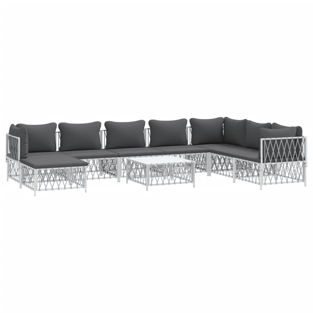 vidaXL 9-tlg. Garten-Lounge-Set mit Kissen Weiß Stahl