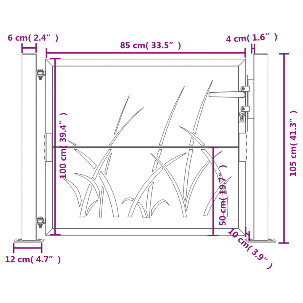 vidaXL Gartentor 105x105 cm Cortenstahl Gras-Design