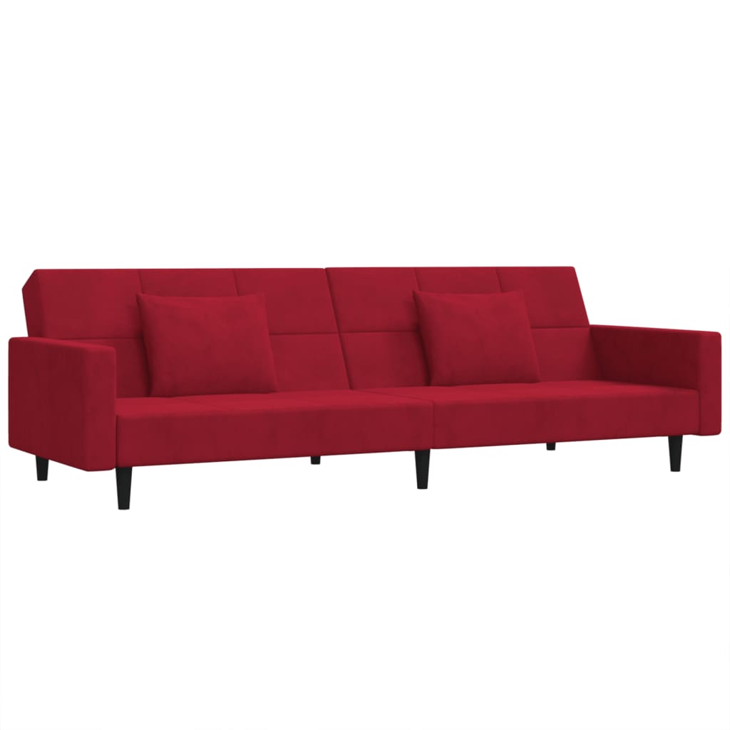 vidaXL Schlafsofa 2-Sitzer mit 2 Kissen Weinrot Samt