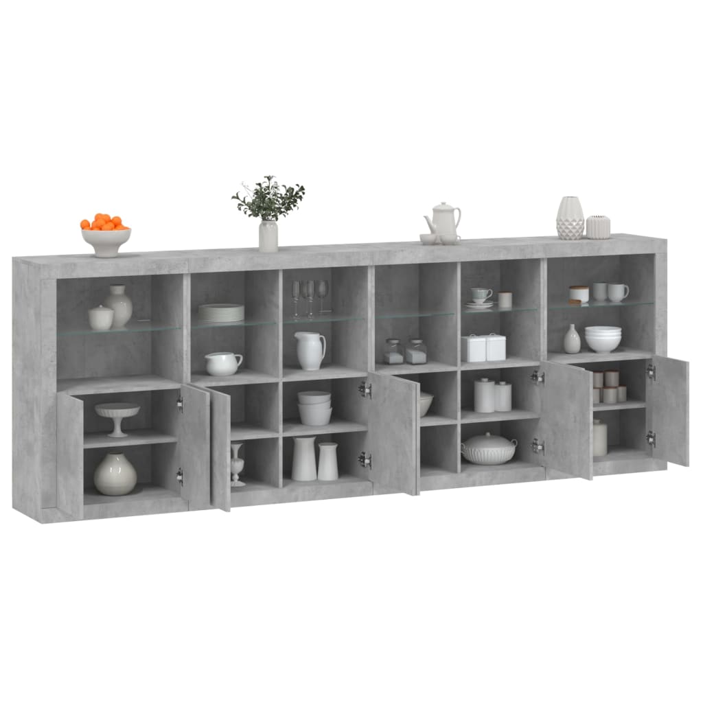 vidaXL Sideboard mit LED-Leuchten Betongrau 283x37x100 cm