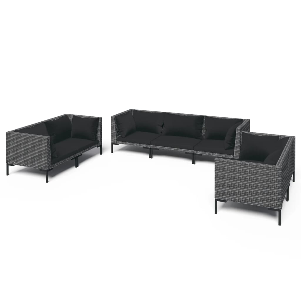 vidaXL 7-tlg. Garten-Lounge-Set mit Kissen Poly Rattan Dunkelgrau