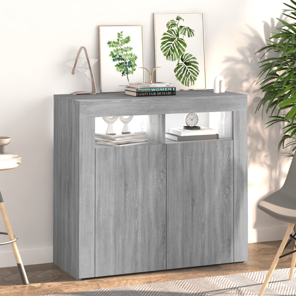 vidaXL Sideboard mit LED-Beleuchtung Grau Sonoma 80x35x75 cm