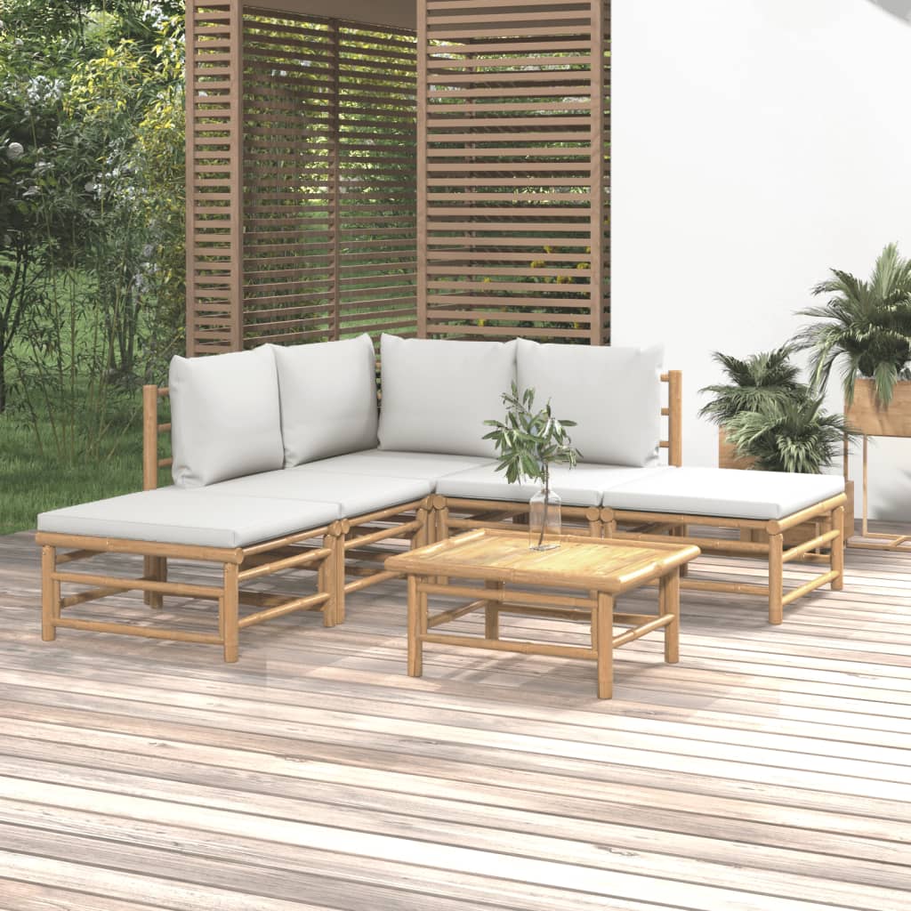 vidaXL 6-tlg. Garten-Lounge-Set mit Hellgrauen Kissen Bambus