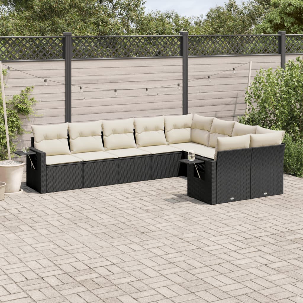 vidaXL 9-tlg. Garten-Sofagarnitur mit Kissen Schwarz Poly Rattan