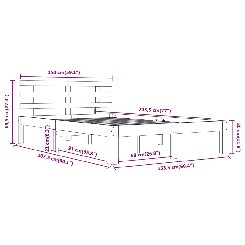 vidaXL Massivholzbett 150x200 cm