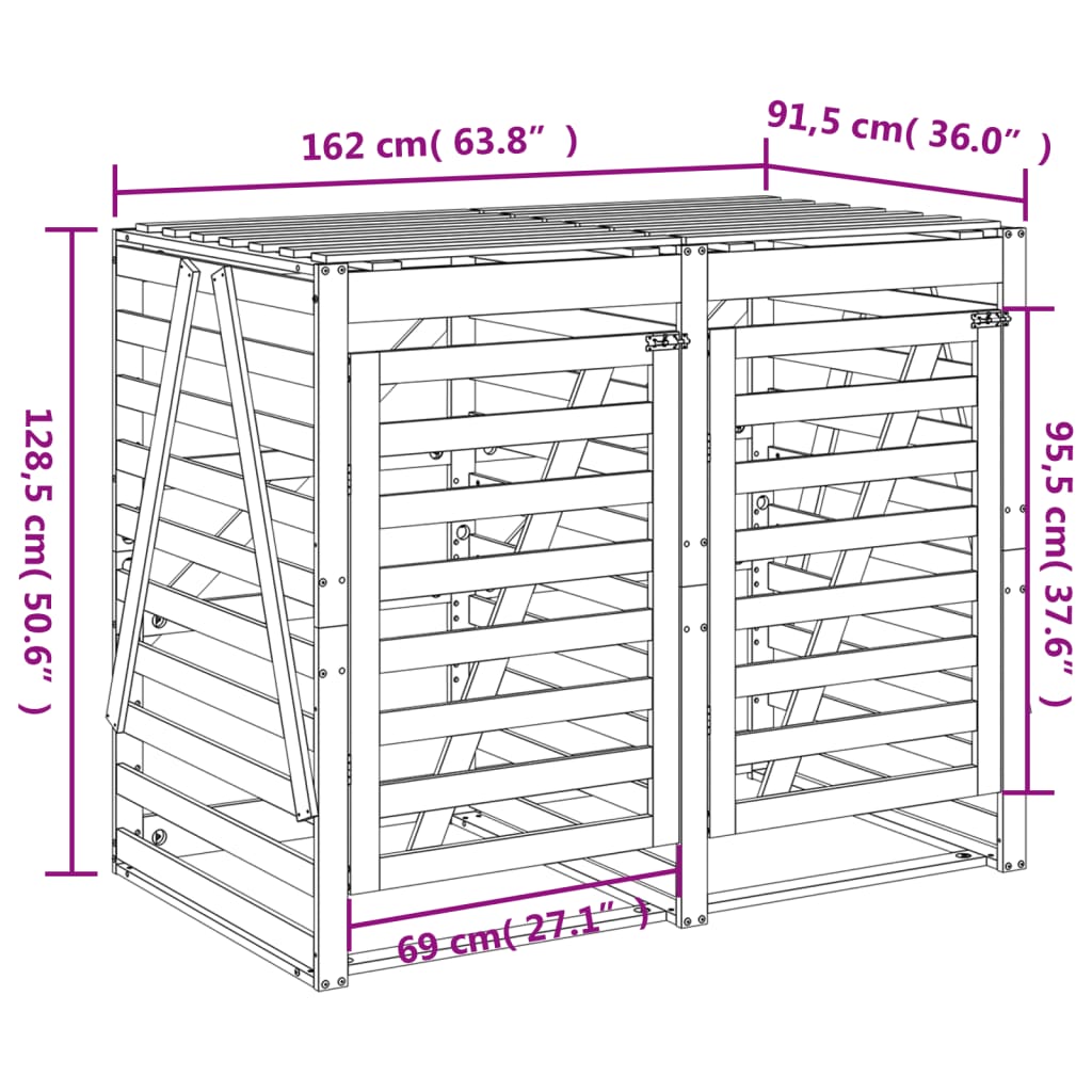 vidaXL Mülltonnenbox für 2 Tonnen Schwarz Massivholz Kiefer