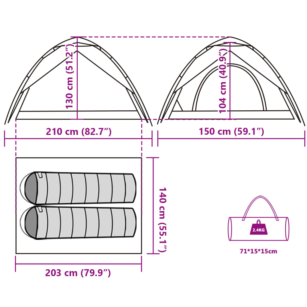 vidaXL Kuppel-Campingzelt 2 Personen Grün Quick Release