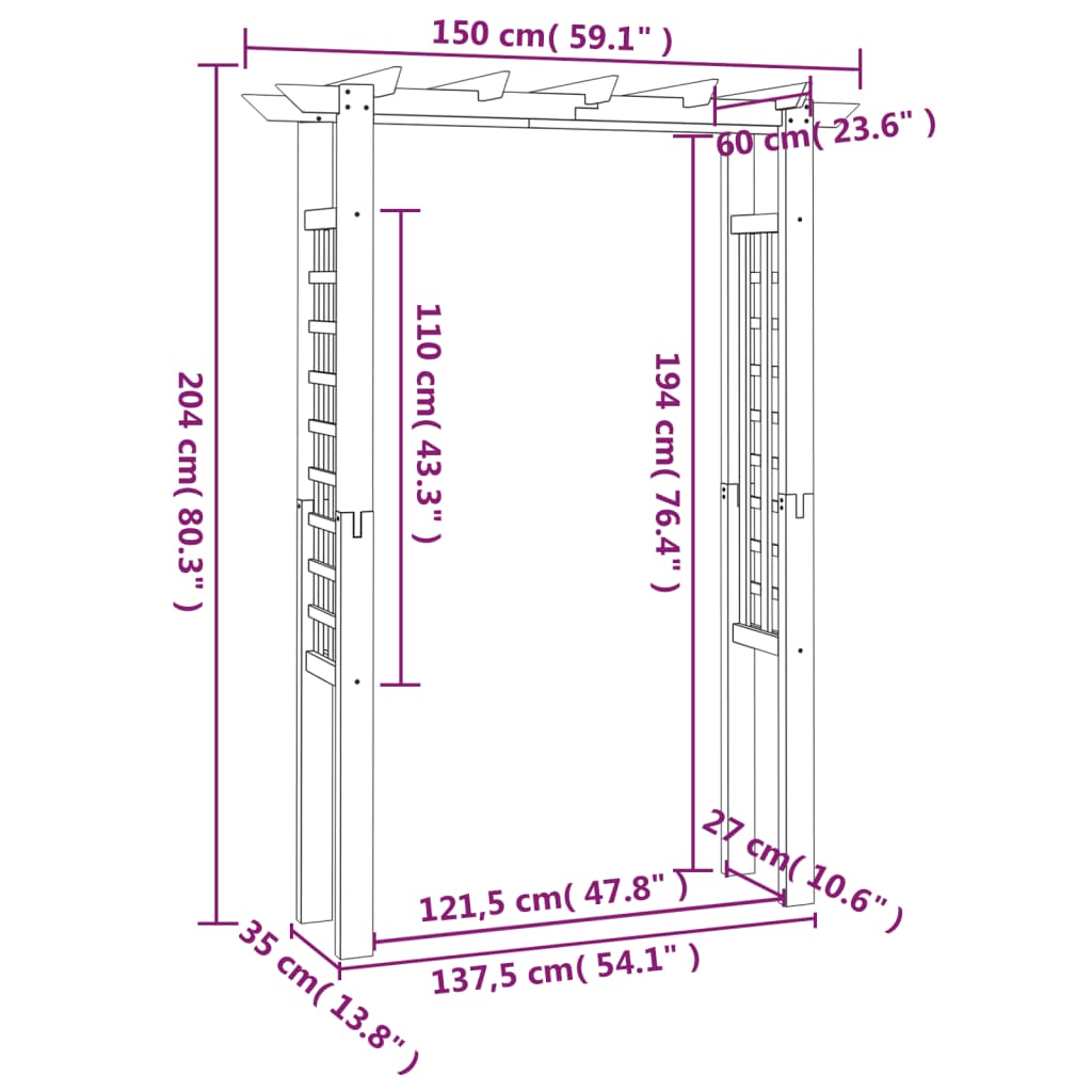 vidaXL Gartenlaube Rosenbogen 150 x 60 x 204 cm Holz Imprägniert