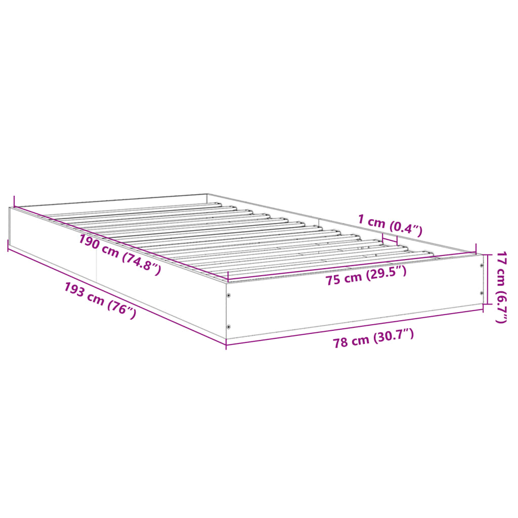 vidaXL Bettgestell Weiß 75x190 cm Holzwerkstoff