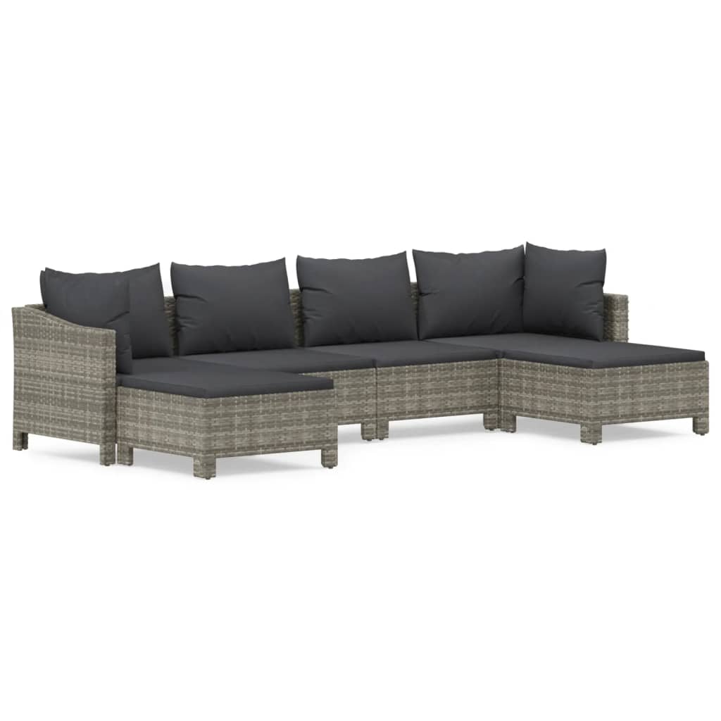 vidaXL 6-tlg. Garten-Lounge-Set mit Kissen Grau Poly Rattan