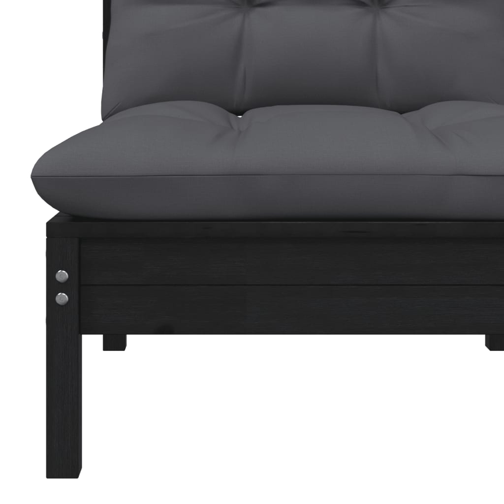 vidaXL 2-Sitzer-Gartensofa mit Kissen Schwarz Massivholz Kiefer