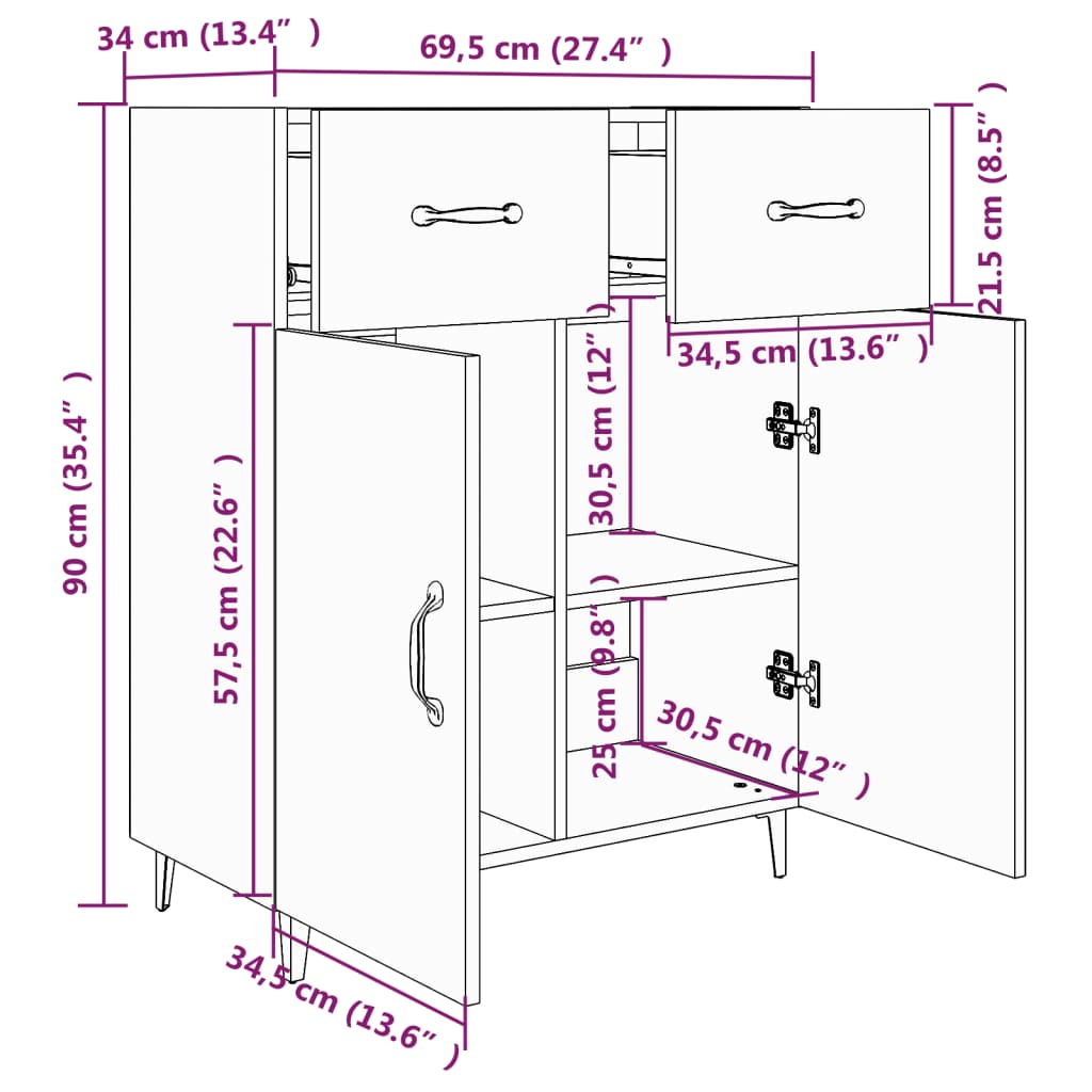 vidaXL Sideboard Räuchereiche 69,5x34x90 cm Holzwerkstoff