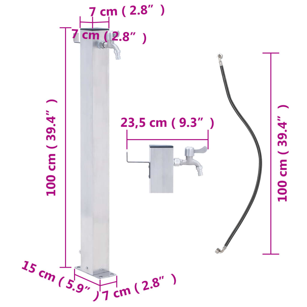 vidaXL Wassersäule für den Garten 100 cm Edelstahl Quadratisch