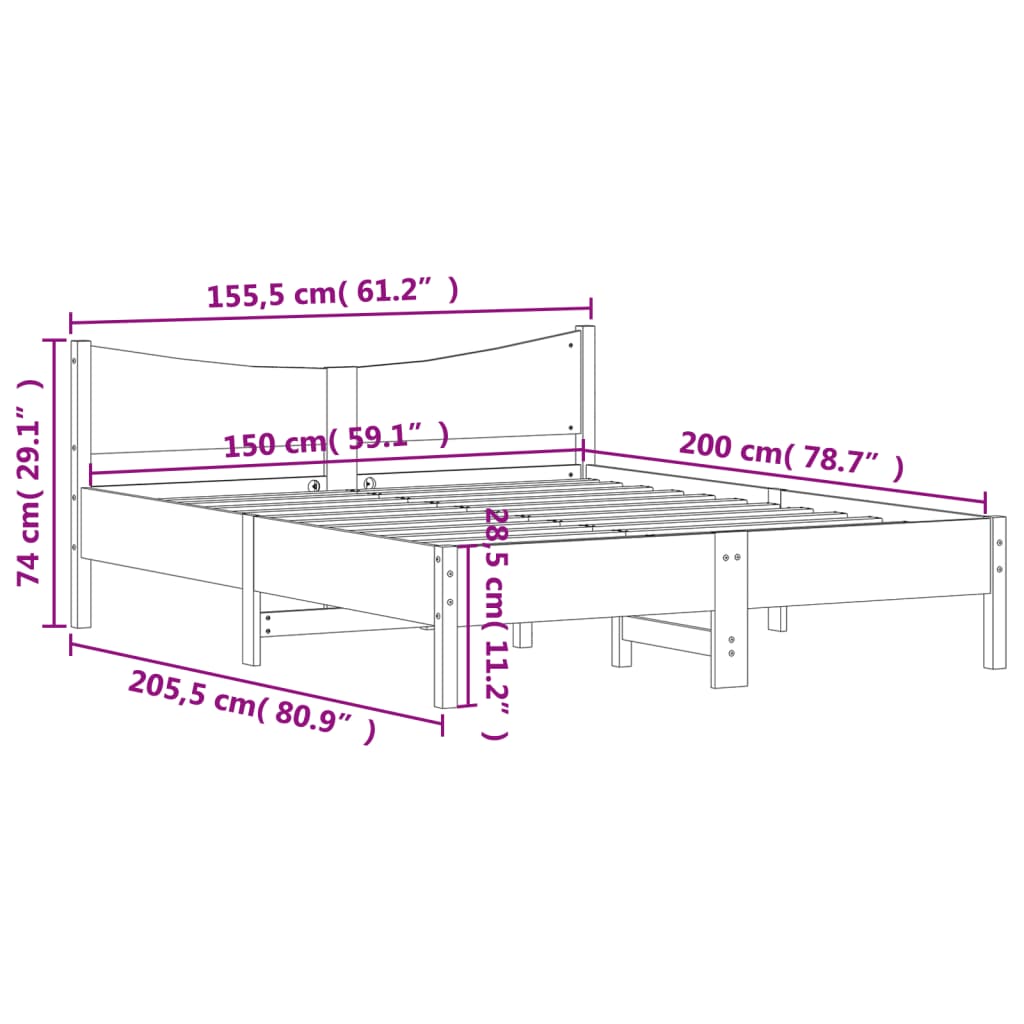 vidaXL Massivholzbett ohne Matratze Wachsbraun 150x200 cm Kiefernholz