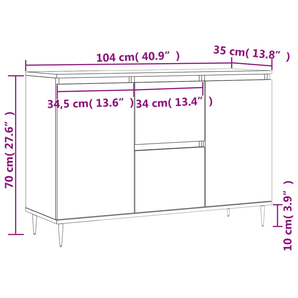 vidaXL Sideboard Grau Sonoma 104x35x70 cm Holzwerkstoff