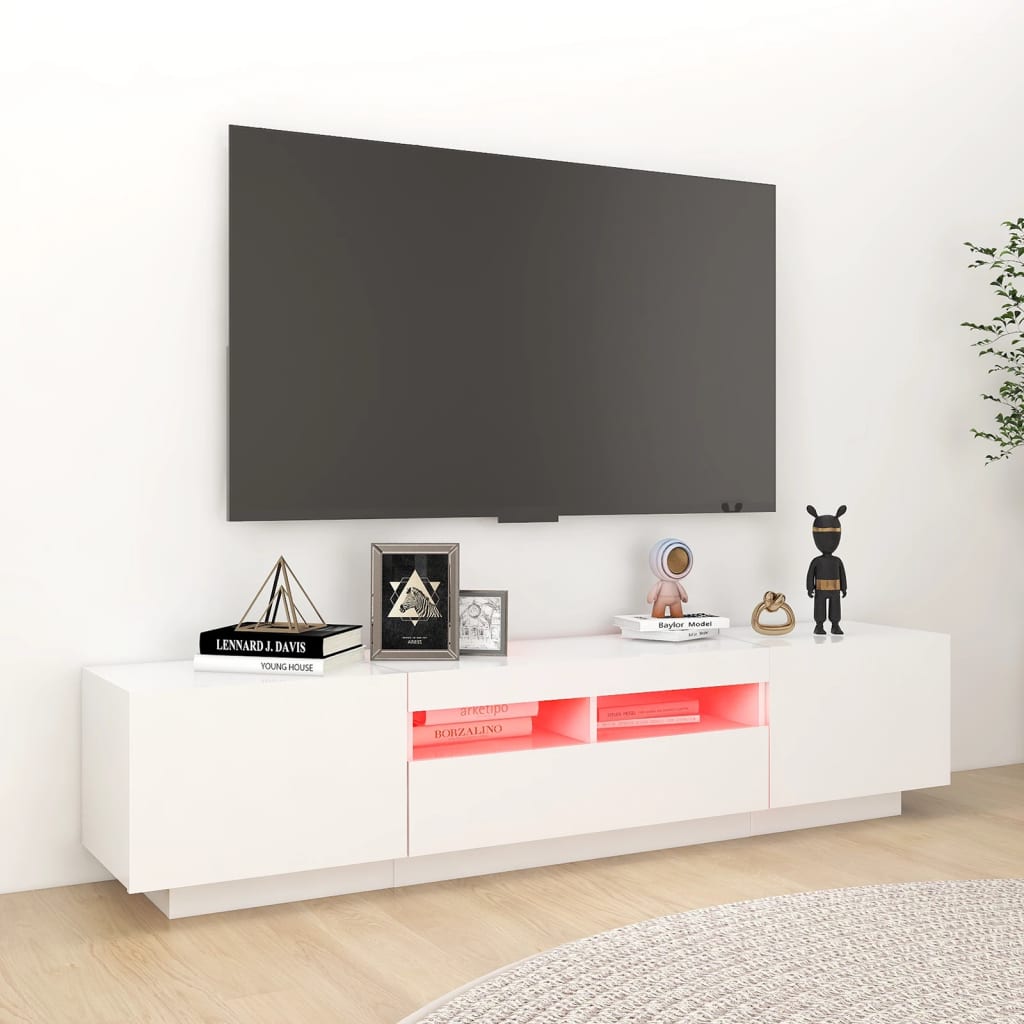 vidaXL TV-Schrank mit LED-Leuchten Weiß 180x35x40 cm