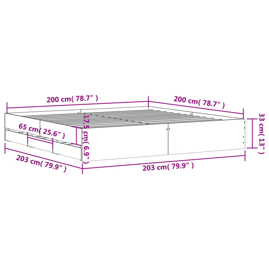 vidaXL Bettgestell mit Schubladen Betongrau 200x200 cm Holzwerkstoff