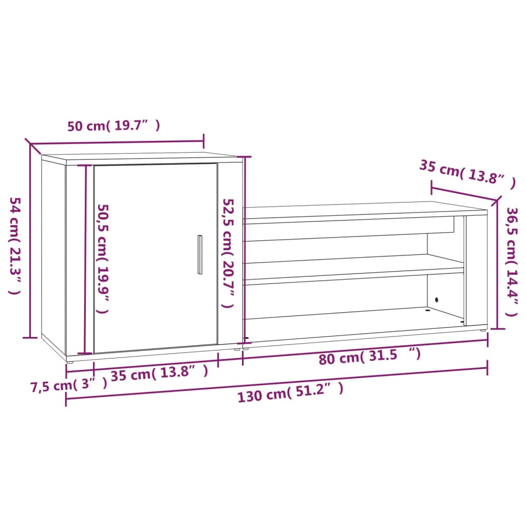 vidaXL Schuhschrank Sonoma-Eiche 130x35x54 cm Holzwerkstoff