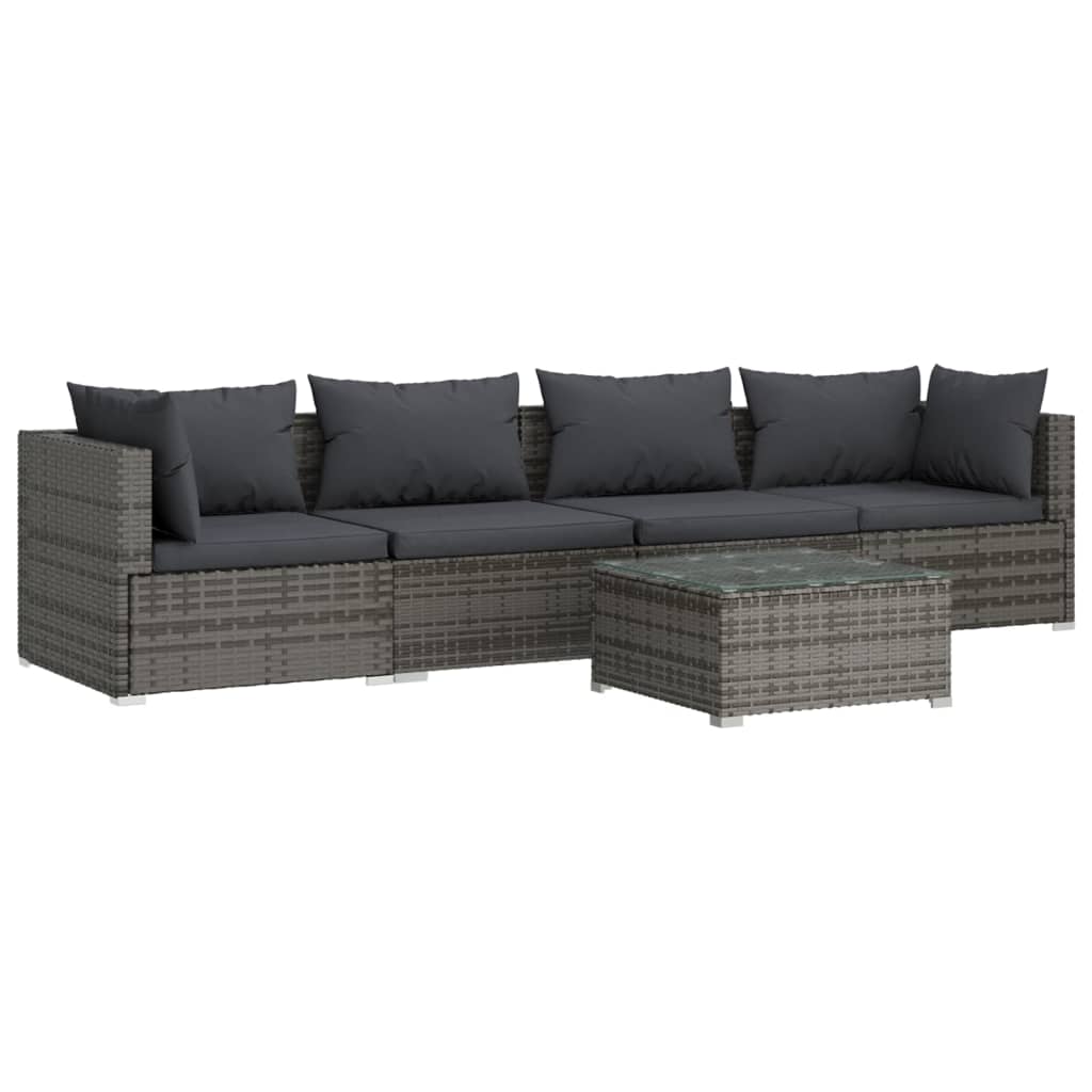 vidaXL 5-tlg. Garten-Lounge-Set mit Kissen Poly Rattan Grau