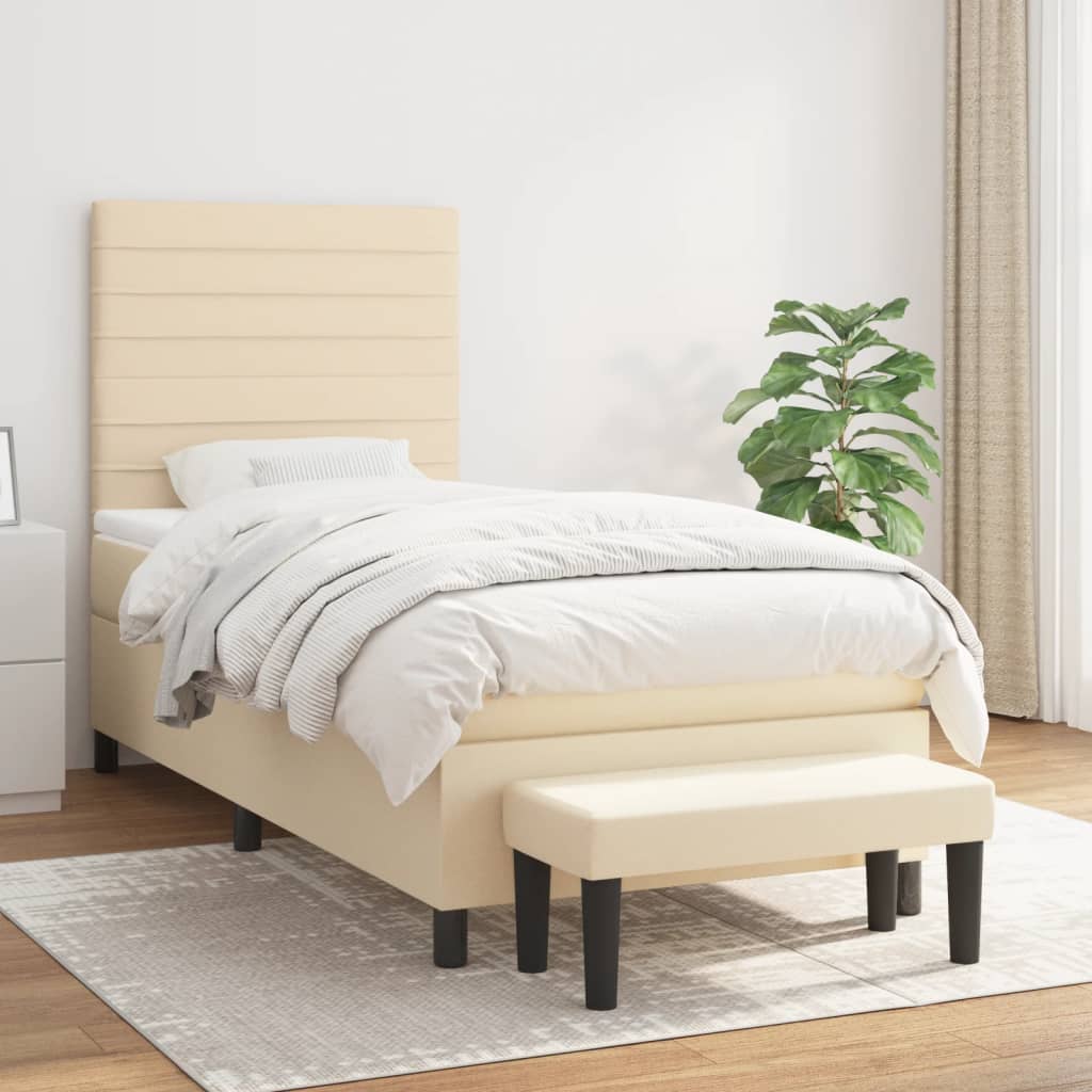 vidaXL Boxspringbett mit Matratze Creme 90x190 cm Stoff