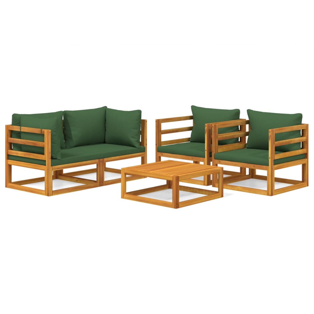 vidaXL 5-tlg. Garten-Lounge-Set mit Grünen Kissen Massivholz